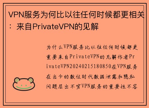 VPN服务为何比以往任何时候都更相关：来自PrivateVPN的见解