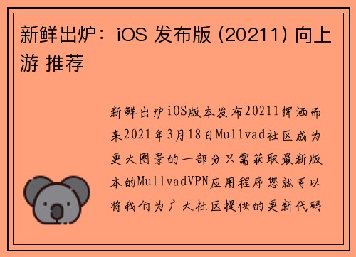 新鲜出炉：iOS 发布版 (20211) 向上游 推荐 